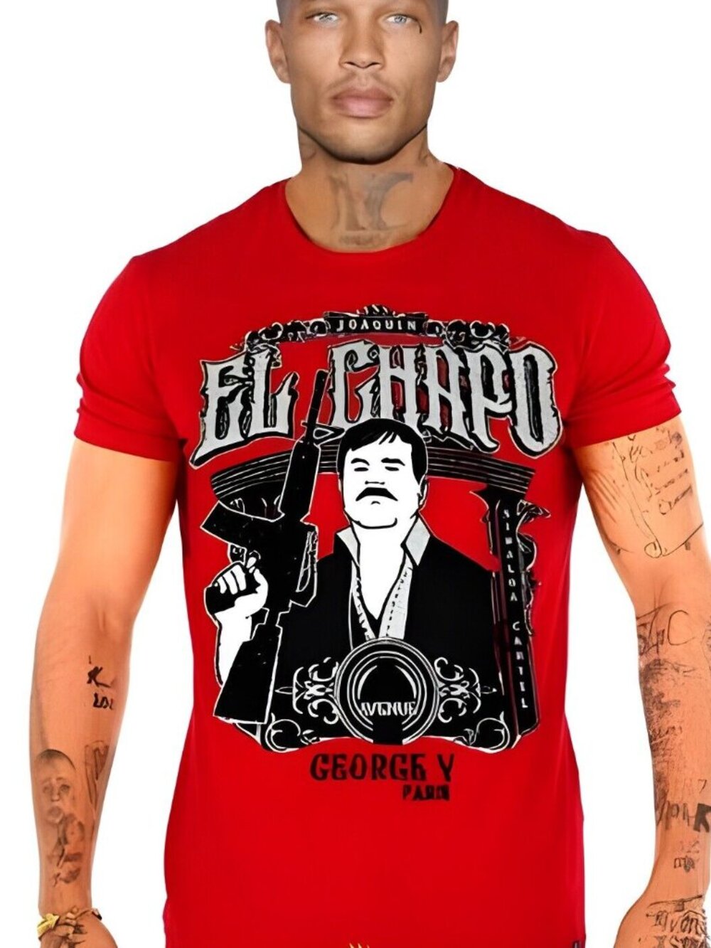 Avenue George V Paris T-Shirt El Chapo Men's Short Sleeve Red Shirt 2XL NWT